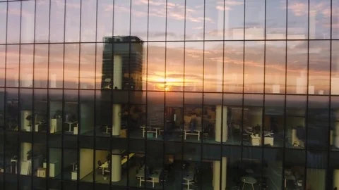 Skyscraper Window Aerial View Sunrise Stock Footage 84041943