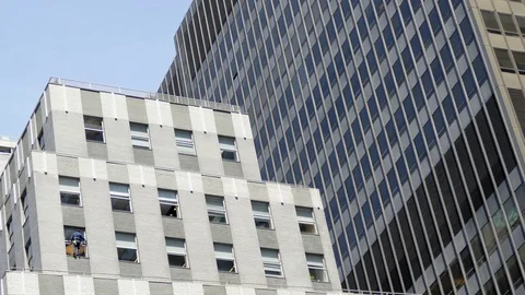 Skyscraper Window Washer LS Stock Footage 78079343