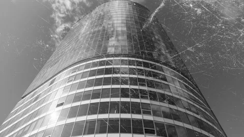Skyscraper windows with flashing white scratches Stock Footage 220426410