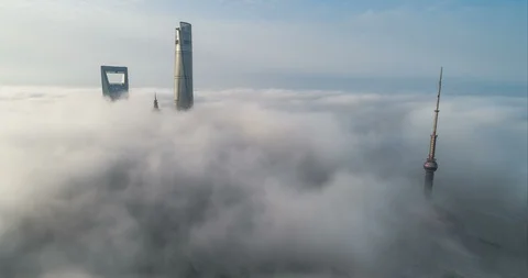 Skyscrapers above the dramatic clouds in Shanghai, timelapse Stock Footage 95079481