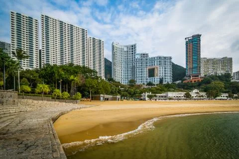 Skyscrapers and beach at Repulse Bay, in Hong Kong, Hong Kong. Stock Photos