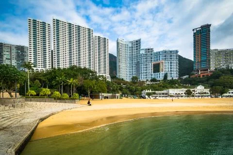 Skyscrapers and beach at Repulse Bay, in Hong Kong, Hong Kong. Stock Photos