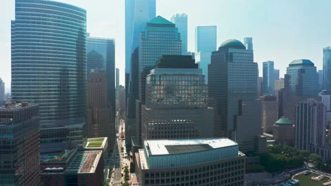 Skyscrapers and buildings in lower Manhattan financial district, New York City Stock Footage