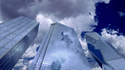Skyscrapers and cloudscape in a 3D animation Stock Footage 235728445