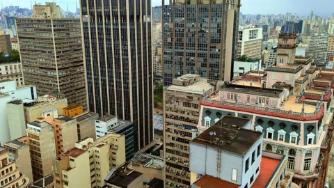 Skyscrapers and Construction Site High Above Sao Paulo City Aerial Shot Stock Footage 229111401