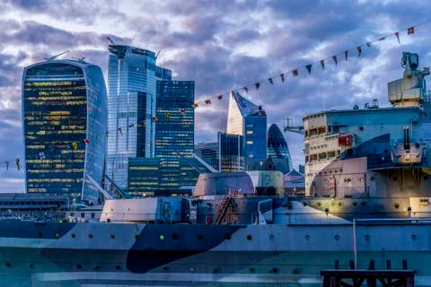 Skyscrapers and ship Stock Photos