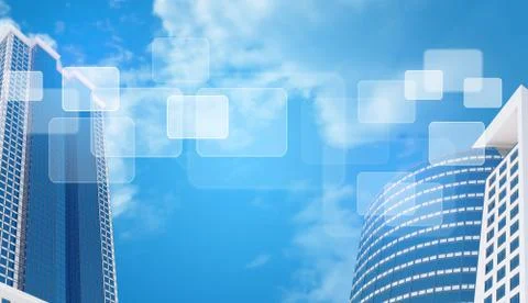 Skyscrapers and sky with transparent rectangles Stock Illustration