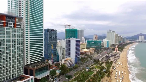 Skyscrapers on the beach Stock Footage 88948876
