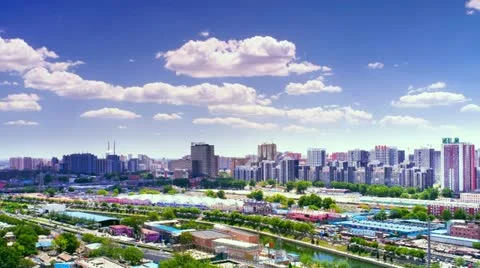 Skyscrapers in Beijing, China. Timelapse. Moving up Stock Footage