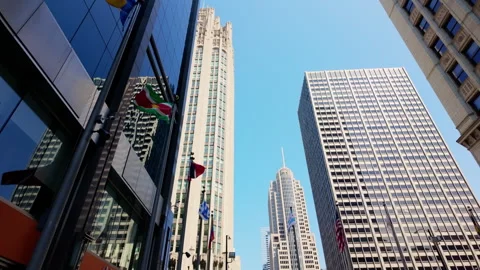 Skyscrapers of Chicago from Below. Move camera view Stock Footage 306338813