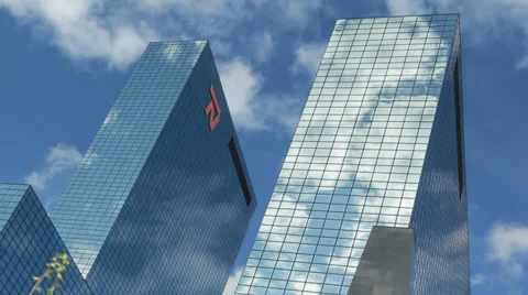 Skyscrapers with clouds mirroring, Timelapse Stock Footage 38686984