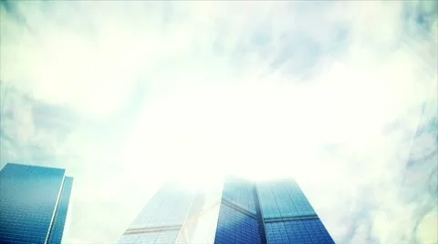Skyscrapers on clouds with zoom Stock Footage 10069637