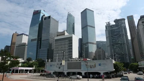 Skyscrapers on Connaught Road Central Stock Footage 203775477