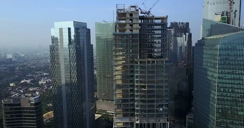 Skyscrapers construction in Jakarta city Stock Footage