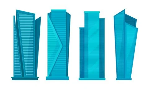 Skyscrapers of Different Design Vector Set. Business Buildings Collection. Stock Illustration