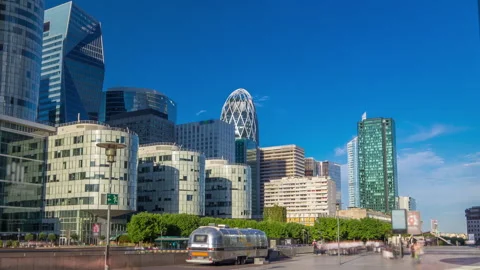 Skyscrapers of La Defense timelapse hyperlapse - Modern business and residential Stock Footage 236951700