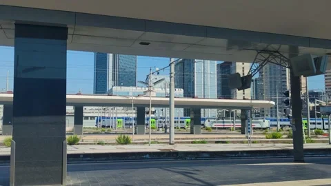 Skyscrapers in Naples. View From the Window of the Train Arriving at the Naples  Stock Footage 227339461