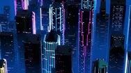 Skyscrapers With Neon Lights In City, Synthwave Style 3D Animation, Loopable Stock Footage