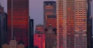 Skyscrapers Reflecting The Red Sky During Sunset In New York City Stock Footage