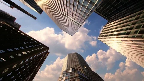 Skyscrapers with Running Clouds Stock Footage 75803770