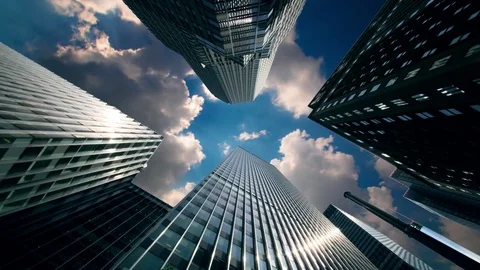 Skyscrapers with Running Clouds Stock Footage 75804426