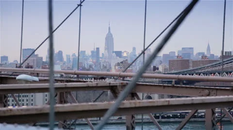 Skyscrapers seen from the Brooklyn Bridge, New York Stock Footage 24408573