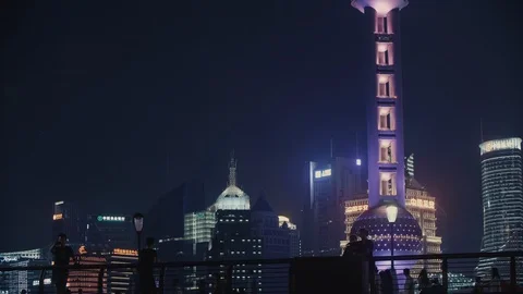 Skyscrapers in Shanghai by night Stock Footage 100153175