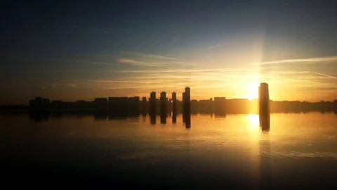 Skyscrapers skyline sunset background Stock Footage 89868772