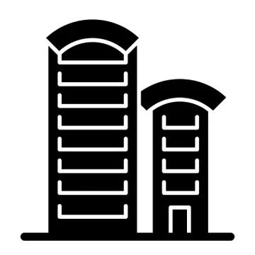 Skyscrapers solid icon. High rise building with round roof vector illustration Ilustración de archivo