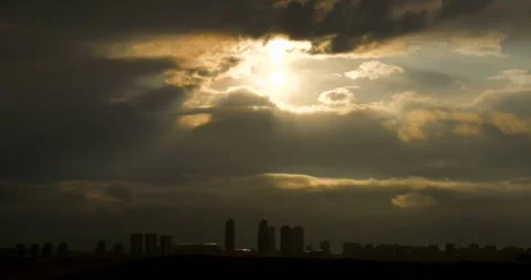 Skyscrapers, Sunset and Rays of Light Stock Footage 332301387