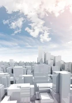 Skyscrapers under cloudy sky, 3d illustration Illustrazione stock