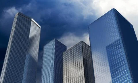 Skyscrapers under the dramatic sky. Illustrazione stock