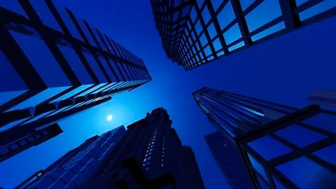 Skyscrapers, view from below in the night. 스톡 일러스트