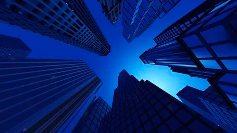 Skyscrapers, view from below in the night. Stock Illustration