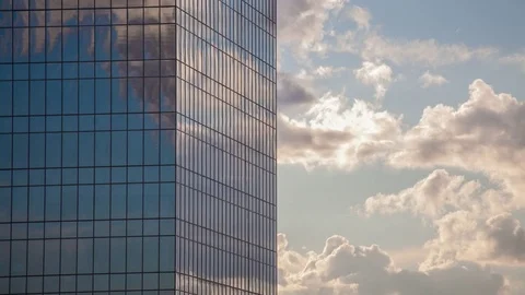 The skyscrapers windows, close up, time lapse with clouds. Stock-Footage 83264213