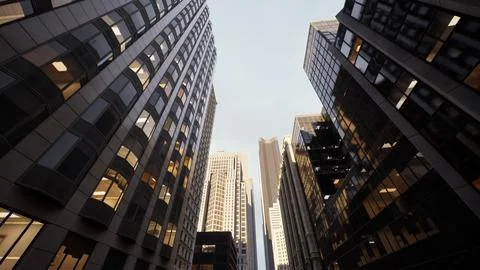 Skyscrapper building under a cloudy sky 库存插图