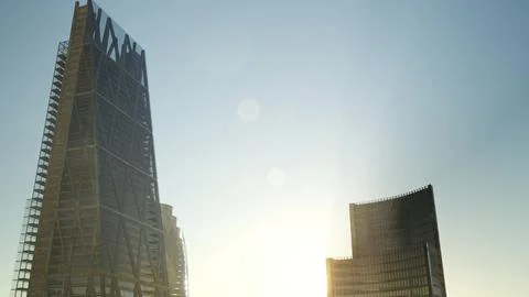 Skysrapes and Sunset Stock Illustration