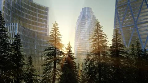 Skysrapes and Sunset Stock Illustration