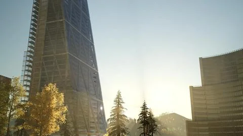 Skysrapes and Sunset Stock Illustration
