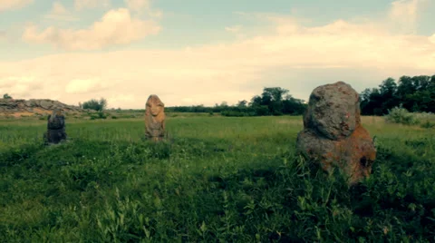 The skythian stone idols pan Stock Footage 34380770