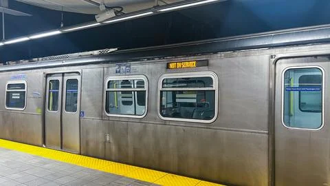 SkyTrain Canada Line train showing "NOT IN SERVICE" on destination display .. Stock Photos