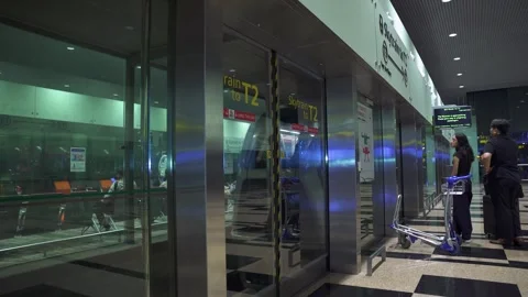 Skytrain connecting Terminal 3 to Terminal 2 in Singapore Changi Airport. Stock Footage 325173210