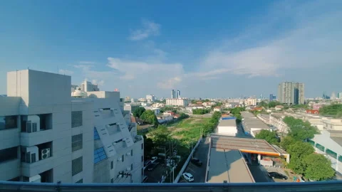 Skytrain Driving Through Bangkok Suburbs With View Outside Window of Buildings Stock Footage 131503485