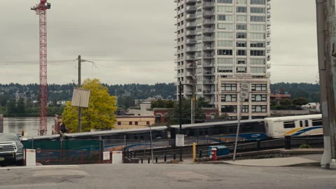 Skytrain in New Westminster, Vancouver Stock Footage 244542163