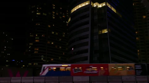 Skytrain In Night City Stock Footage 55214775