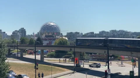 Skytrain with Science World on Summer Day Stock Footage 281058351