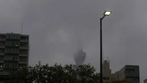 Skytree Tower Hidden By Fog In Tokyo, Japan Stock Footage 159065928