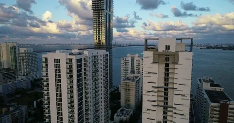 Skyview and Elysee on Biscayne Bay Stock Footage 144654338