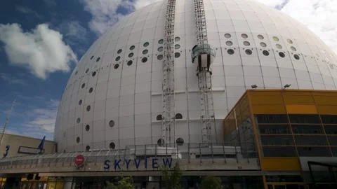 Skyview Elevators Move Up And Down Avicii Arena in Stockholm, Tilt Down Stock Footage 344057794