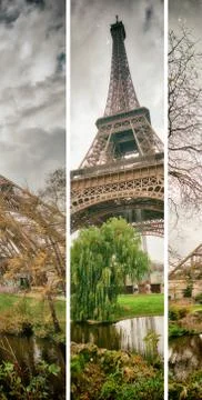 Skyward view of Eiffel Tower on a cloudy winter day - France Stock Photos